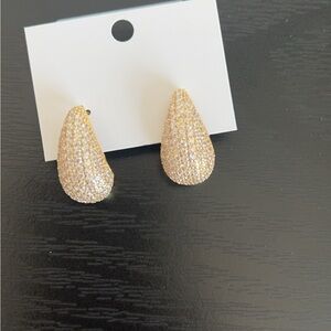 Gold Textured Stud Earrings with Crystal Embellishments